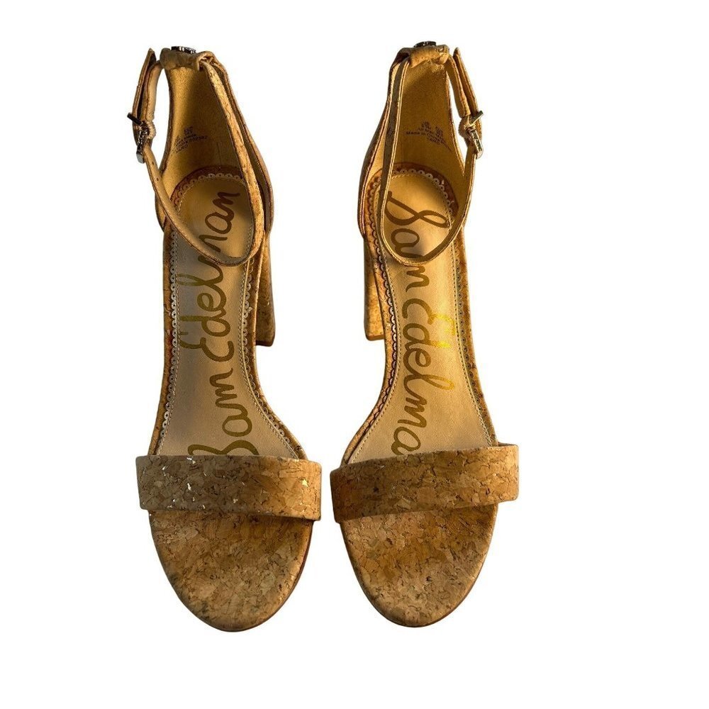 Sam Edelmam Womens Beige Strappy Yaro Cork Block Heel Sandal Shoes Tan Size 9 .5